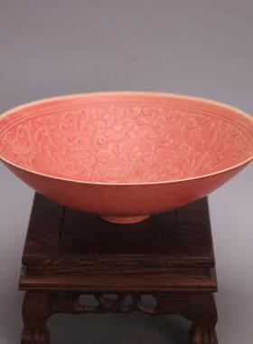 宋定窑红釉鹿图斗笠碗 盘子 彷宋代旧货瓷器古玩五大名窑家居收藏