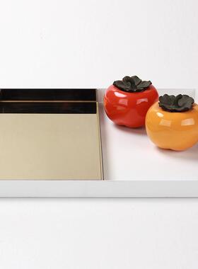 轻奢极简摆件玄关餐桌样板房托盘果盘收纳客厅家居现代金属装饰品