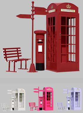 覆古铁艺英伦电话亭邮筒信箱模型创意摆件酒吧咖啡厅装饰品储物柜