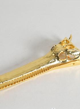 现代样板间金色鱼头骨造型金属抽象摆件装饰客厅家居托盘陈列