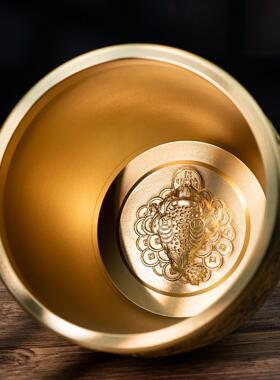 小铜记黄铜缸米缸龙纹双龙戏珠摆件九五至尊铜缸新中式纯铜聚宝盆