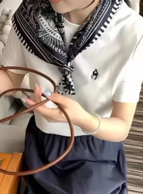 韩系藏青色腰果花丝巾系腰叠穿配裙子三角巾腰饰通勤时尚新品配饰