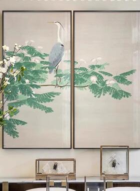 高饰档轻奢绿色鹤餐厅装画仙客厅关酒店包厢壁画新中玄式KRW古典