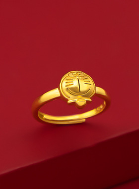 越南沙金叮当猫童趣戒指黄铜镀金哆啦A梦抖音小红书同款女士戒指