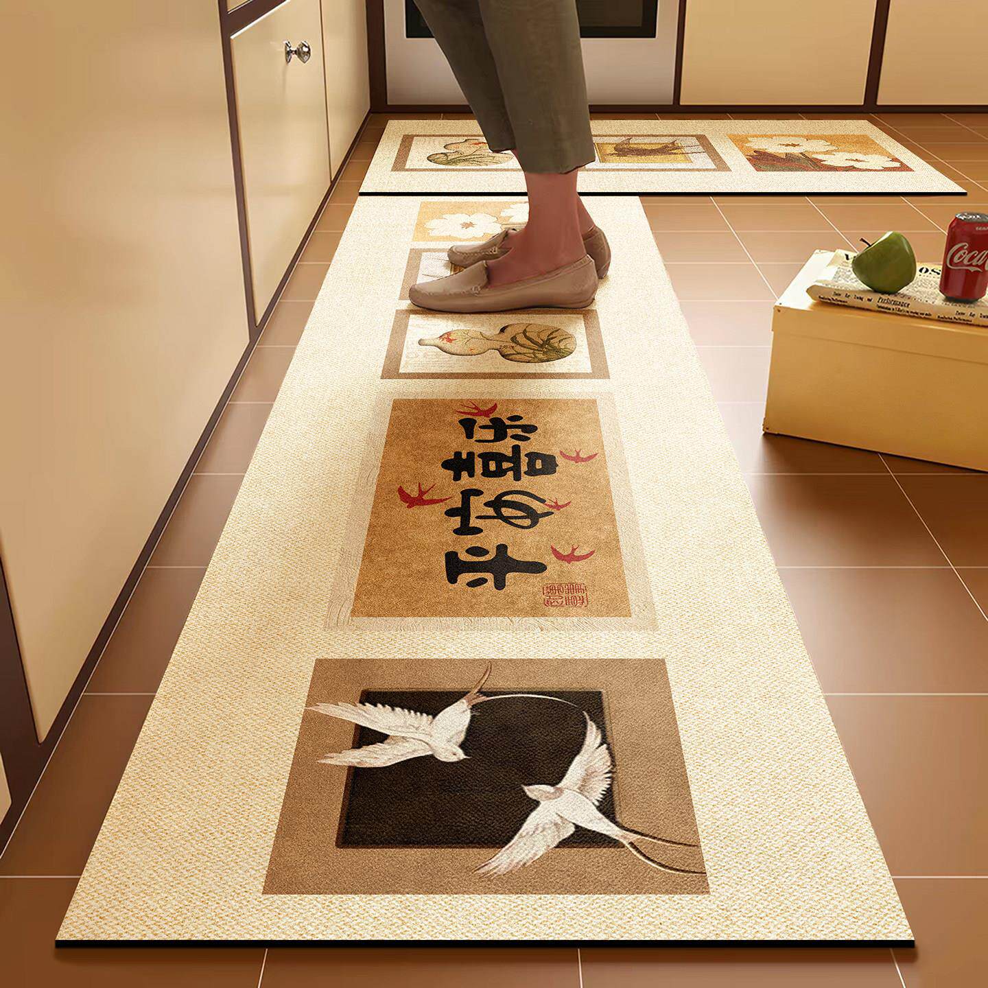 Retro diatom mud soft kitchen floor mat, non-slip, stain-resistant, absorbent mat, quick-drying carpet, easy care, wear-resistant foot mat