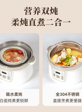 天际隔水炖盅陶瓷煲汤锅电用家用不锈钢超大容量电炖锅全自动4.2L