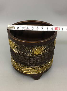 古玩铜器收藏龙凤笔筒工艺精湛包浆醇厚笔筒仿古工艺品
