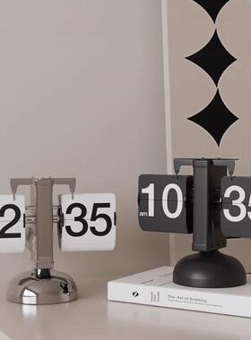 高档不锈钢自动翻页机械时钟日历钟数字座钟桌面轻奢装饰品