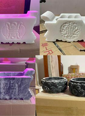 香炉坟前户外石头天然青石香碗圆形插香炉祭拜汉白玉石材墓前烧香