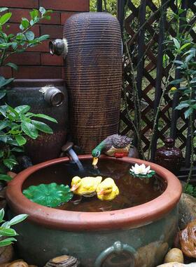 水缸造景鱼缸鱼池装饰造景户外花园创意彷真鸭子青蛙流水漂浮摆件