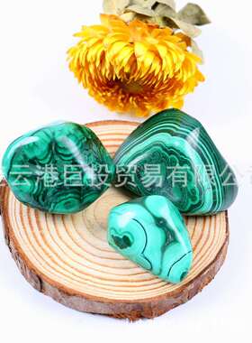 malachite 天然绿孔雀石滚石大颗粒把玩碎石裸石矿标摆件鱼缸装饰