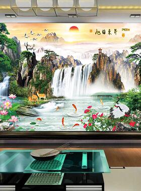 3D立体山水画墙贴 可客制化防水自粘墙纸 中式风格客厅装饰