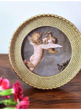 维多利亚复古金摆台欧式经典树脂相框油画人像钢琴搁架装饰小摆件