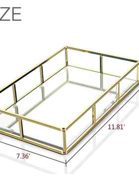 亚马逊现货镜面托盘收纳盒整理化妆品玄关钥匙收纳摆件金属托盘