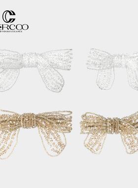 Cercoo/奢蔻手工编织水晶蝴蝶结发夹轻奢高级感发饰气质仙气头饰