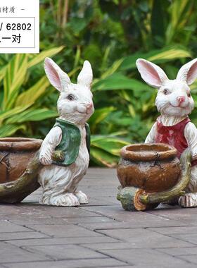 动物缸子花复古卡通雕塑户外玻璃钢摆件幼儿园花园花盆兔装饰庭院