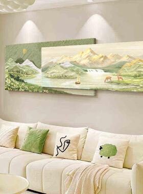 2025新款油画--山水画奶油风客厅装饰画日照金山壁画沙发背景墙挂