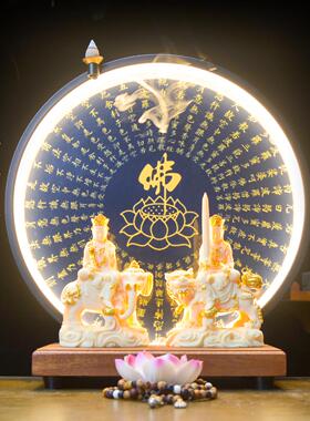 新中式禅意VGS佛像摆件华严三圣释迦尼佛牟佛客文殊普菩贤萨厅家