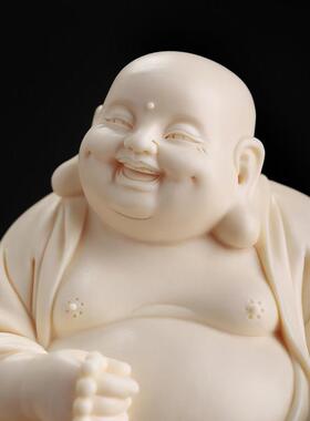 东方泥土《提珠弥勒》玉黄瓷系列 客厅书房招财摆件 新居乔迁礼品