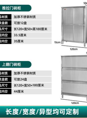 不锈钢碗柜商用食品保洁橱柜拉门储物柜多层不锈钢碗柜