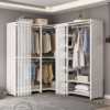 Multifunctional metal corner coat rack with dust-proof curtain wardrobe floor-to-ceiling hole plate hanging coat rack integrated bedroom home