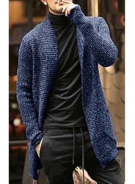 Men's long sleeved mixed color knitted pocket cardigan