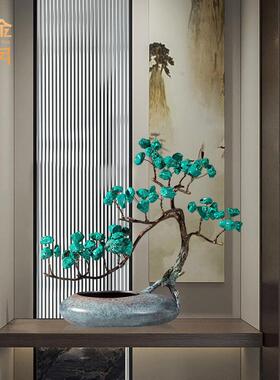 铜艺坊石韵天成松树彩铜摆件家居壁柜样板房软装饰品黄铜松树摆件