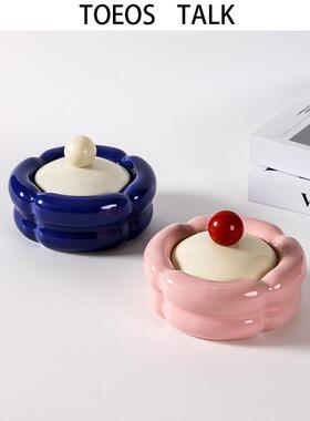 红色喜庆乔迁结婚送礼陶瓷高级感创意带盖子客厅家用上档次菸灰缸