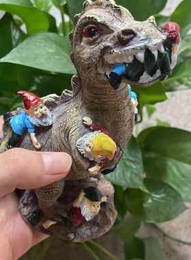 侏罗纪侏罗纪恐龙吃侏儒树脂园林摆件猫咪抓侏儒树脂工艺品摆件