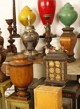 覆古怀旧树脂实木手绘台灯灯座家居客厅桌面玄关创意设计装饰摆放