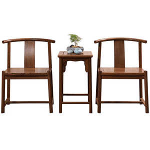 艺铭天下家具 鸡翅木靠背椅三件套 明清古典休闲椅中式实木办公椅