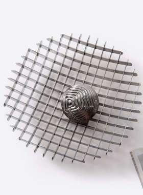 现代简约轻奢不锈钢圆形网格托盘客厅样板间餐桌茶几装饰收纳摆件