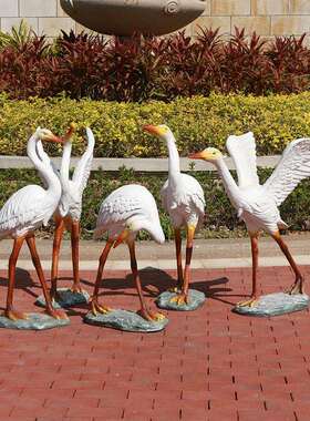 仿真白鹭摆件户外玻璃钢雕塑园林景观花园水池公园装饰小品仙鹤