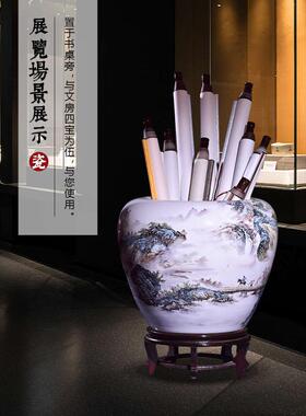 景德镇陶瓷书画缸卷轴缸落地箭筒中式书房客厅字画收纳桶大花瓶大