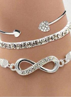Bracelet3pieceset女士爱心开口手镯复古简约幸运8字手链3件套