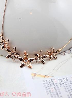 玫瑰金镂空水晶小项链
