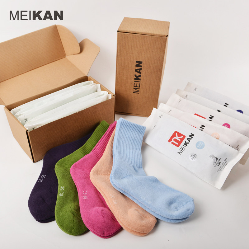 meikan美看 袜子男女士潮纯棉精梳棉盒装毛圈袜 加厚保暖袜 5双装