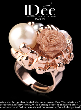 法国idee时尚仿珍珠夸张潮牌戒指