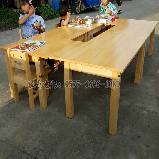 儿童手工积木学习桌多人木质桌子幼儿园儿童桌课桌淘气堡樟子松桌