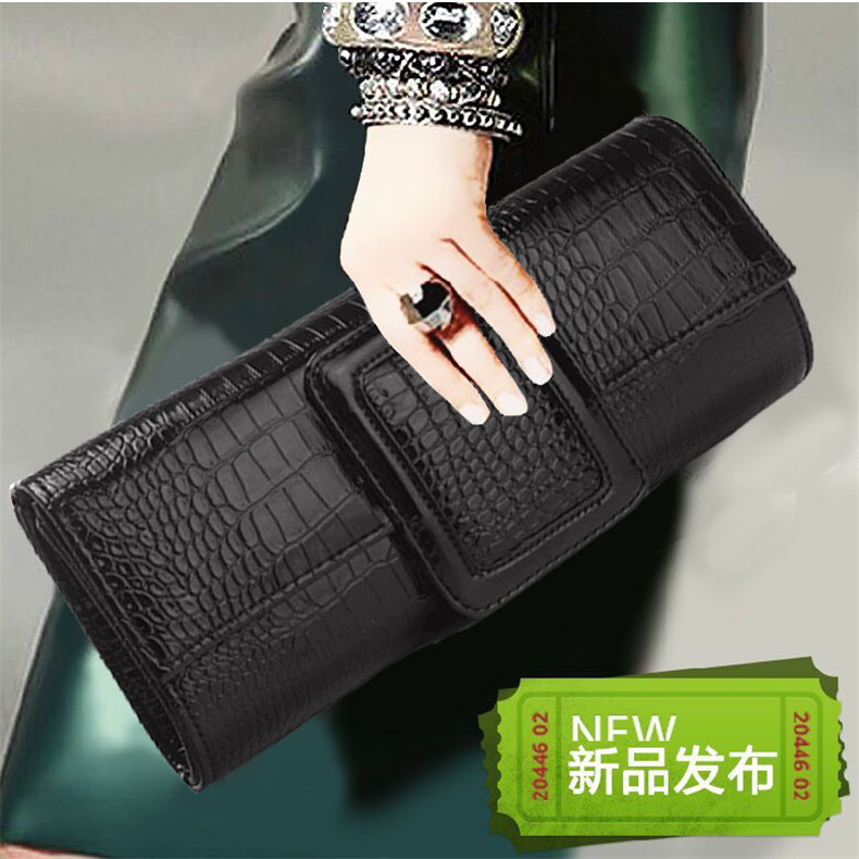 2019新款潮女手拿包大容量漆皮手包鱷魚紋單肩斜挎包包個性手抓包