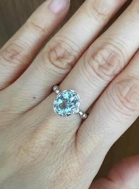 海蓝宝石14k白金钻石结婚戒指