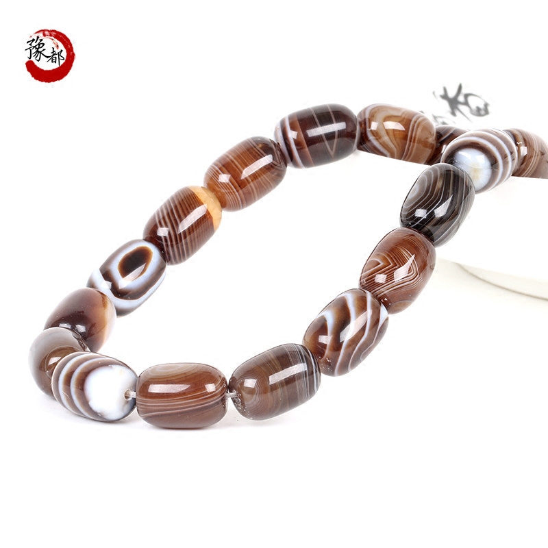 豫都咖啡条纹玛瑙桶珠缠丝玛瑙路路通隔珠手链项链佛珠腰珠顶珠 - 图1