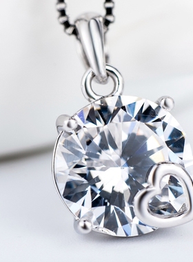 s925纯银项链女大钻刻字生日礼物