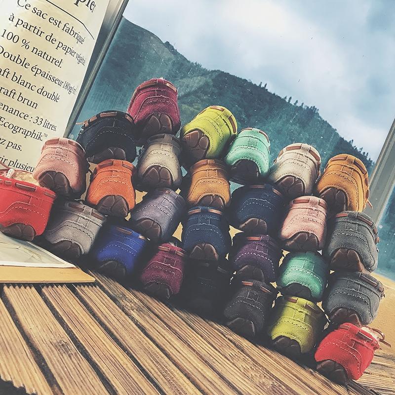 2023秋冬季原宿真皮豆豆鞋女加厚加绒毛毛社会平底孕妇一脚蹬棉鞋 - 图0