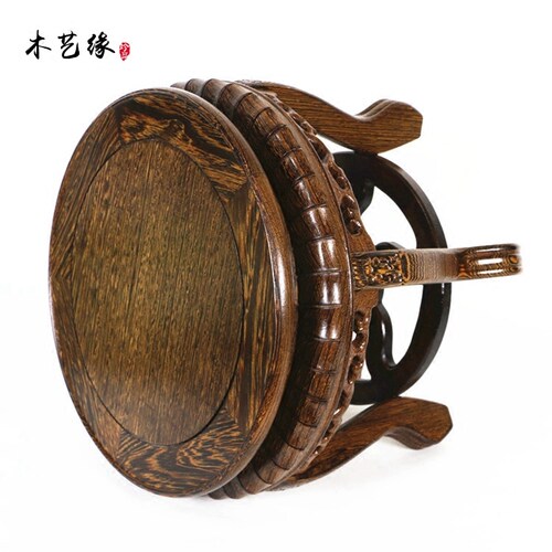 红木圆形小矮凳子实木奇石玉石花瓶盆景鱼缸底座花几雕刻花架摆件 - 图2