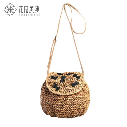 花田美惠春夏款單肩斜跨森系日韓版手工草編包女包度假小包