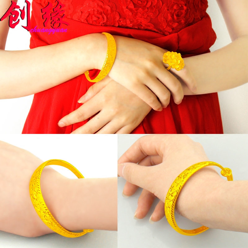 创缘镀黄金手镯女生细新娘手环婚嫁 创缘饰品手镯