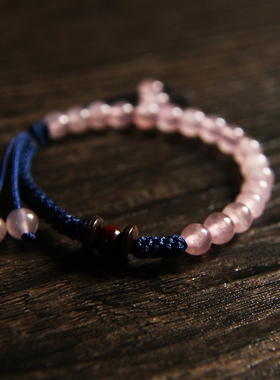 编绳纯天然粉晶手链做做手工diy