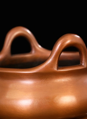 如意带底纯紫铜线香冲耳炉