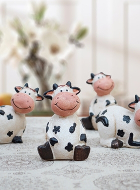 美式树脂奶牛隔板格子柜小摆件